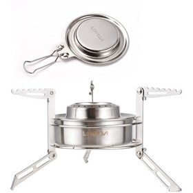Resim Moveevo Stainless Steel Çakmaklı 120ml Alkol Ocağı + Katlanır Stand + Sönümleme Kapağı - Kamp, Doğa Yürüyüşü İçin Taşınabilir Isıtma Aleti Gümüş 