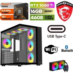 Resim Msı Pc Ddr5 -Rtx 5060Tİ 16GB – Ryzen 7 9700X – 32GB -64GB Ddr5 Ram – 1 Tb M.2 SSD - Sıvı Sogutmalı - Windows 11 Pro Masaüstü Bilgisayar 