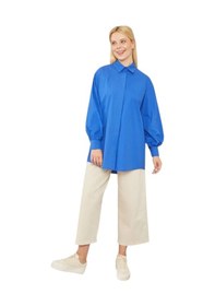 Resim Oversize Balon Kol Poplin Gömlek Saks 