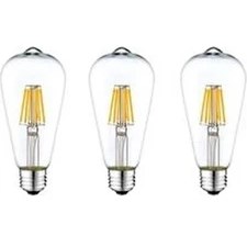 Resim Edison ST64 4W 6500K Beyaz Led Rustik 3'lü Paket E-27 Duy Tipi Dekoratif Ampul Vintage Aydınlatma 