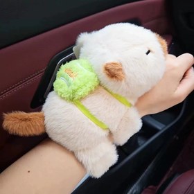 Resim 1 Adet Sevimli Kapibara Peluş Oyuncak - Yumuşak Pembe Yastık ve Yeşil Kurdele Pelüş içerir, Kostümleme ve Oyun Zamanı için İdeal 