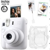 Resim Fujifilm Instax mini 12 Beyaz Fotoğraf Makinesi-10'lu Film-Kıskaçlı Resim Standı ve Simli Pleksi Kılıf Seti 