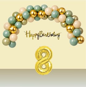 Resim 8 Yaş Retro Gold Kromgold Küfyeşili Kumbeji Balon Happy Birthday Banner Gold Rakam Doğum Günü Süsü Çok Renkli 