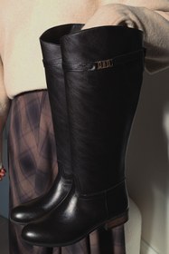 Resim POLKA STORE Daily Düz Tabanlı Tak-Çıkar Kemerli Tokalı Binici Çizme Kadın Ayakkabı Acı Kahverengi 