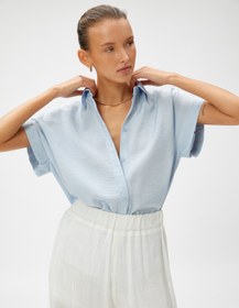 Resim Kısa Kollu Gömlek Gizli Düğmeli 