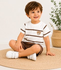 Resim Tucankids Erkek Çocuk Ayıcık Nakışlı Çizgili Şortlu 2'li Takım 1-4 Yaş Kahverengi 