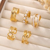 Resim Set of 5 Paslanmaz Çelik Geometrik Açık Halkalar Sahte İnci ile, Her Gün Giyim, Özel Günler, Partiler ve Nişanlar için Zarif Bir Tasarım. 