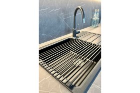 Resim Feyza Design Şık Siyah Paslanmaz Aluminyum Katlanabilir Lavabo Üstü Bulaşıklık 