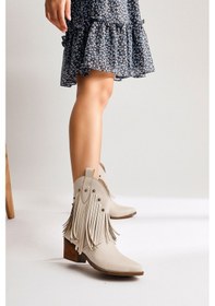 Resim Lillebeth Bej Püsküllü Zımba Detaylı Western Bot 001 