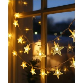 Resim Aesco Mey Ithalat® Günışığı Beyaz Yıldız Işık Zinciri 5 Metre Enerji Tasarruflu Dekor 