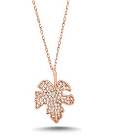Resim Kadın Çınar Yaprağı 925 Ayar Gümüş Kolye Rose Gold 