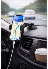 Resim Araç İçi Telefon Tutucu Güçlü Vakumlu Ön Cam & Torpido Uyumlu Ayarlanabilir Navigasyon Tutacağı Siyah 