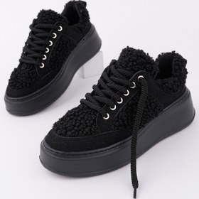 Resim Muggo FLEECY Kalın Taban Bağcıklı Peluş Detaylı Kadın Kışlık Sneaker Spor Ayakkabı 