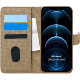Resim Apple Iphone 12 Pro Max Kılıf Fabric Book Wallet Gold 