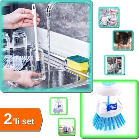 Resim Hereveoyuncak Silikon Biberon ve Şişe Temizleme Fırçası + Deterjan Hazneli Bulaşık Fırçası - 2li Set U5M6N0 