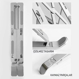 Resim Taşınabilir Kılıflı Laptop Standı Alüminyum Notebook Tablet Stant Kaymaz Metal Dizüstü Bilgisayar Standı Tüm Laptoplara Uyumlu 7 Kademeli 
