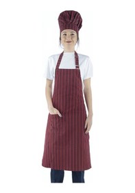 Resim Kırmızı Siyah Çizgili - Askılı Aşçı ve Mutfak Önlüğü 