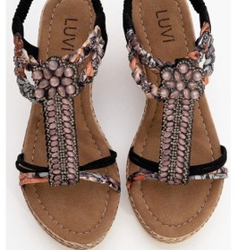 Resim Luvi Shoes Sogno Siyah Taşlı Kadın Dolgu Topuklu Sandalet Siyah 
