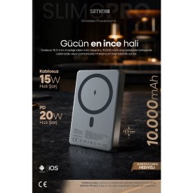 Resim Simex Slim Magsafe Powerbank 10000 mAh - 20W PD Hızlı Şarj Taşınabilir Batarya S-43 