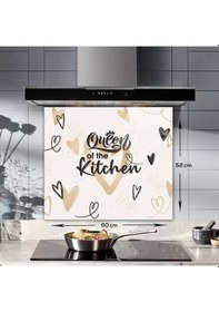 Resim Cam Ocak Arkası Koruyucu | Queen Of The Kitchen Love |52cm x 60cm 
