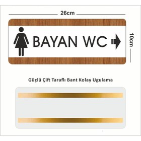 Resim zafrakreklam Ofis Departman Kapı İsimliği, Yönlendirme levhası 26X10Cm BEYAZ-CEVİZ WC SAĞ 
