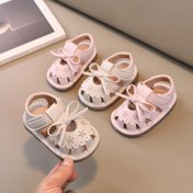 Resim Bebek Yürümeye Başlayan İlk Yürüyenler için Yaz Sandaletleri - Çiçek Kesikli ve Kurdele Tasarımı ile Ayarlanabilir Kapanış, Yumuşak Mikrofiber ve Kauçuk Taban, Rahat Bebek Ayakkabıları 