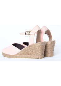 Resim Star Tombis Gerçek Elişi Topuğu Açık Bilekten Bantlı Dolgu Topuk Pembe Keten Hasır Espadril Handmade Pembe 