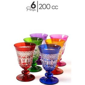 Resim Mest 6 Renk 6 Kişilik El Işçiliği Özel Yapım Ayaklı Cam Kahve Yanı Su Bardağı Seti - 200 Cc Renkli 
