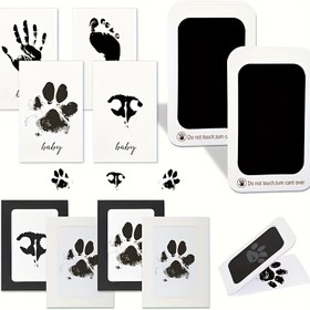 Resim Pet Paw Print Kit 2 Mürekkep Ped, 4 Fotoğraf Kağıdı ve 4 Kağıt Çerçevesi İçerir - Halloween, Ayak İzi, El İzi, Şükran Günü ve Noel Anıtları için Mükemmel 