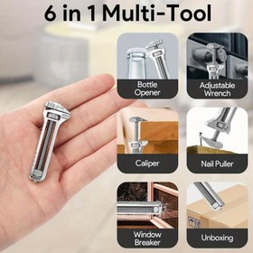 Resim 6'sı 1 arada Çok Fonksiyonlu Mini Anahtar, Şişe Açacağı, Ayarlanabilir Çekiç, Tornavida, Kaliper ve Daha Fazlası - Dayanıklı Metal Alet, Ev, Ofis, Kendin Yap Projeleri, Tornavida Aleti, Kompakt Tasarım, Sağlam Yapı 