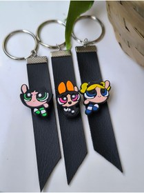 Resim Esey Dizayn Powerpuff Girls Anahtarlık Deri - Motosiklet Anahtarlık - Blossom - Bubbles - Buttercup 