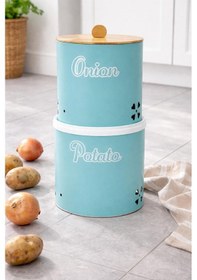 Resim Decorev Bambu Tek Kapaklı Metal Patates Soğanlık Mint Rengi Dc -7107 Mint Yeşili 