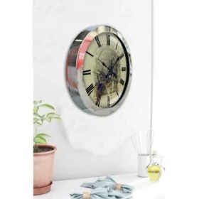 Resim Bahat Krom Çerçeveli Salon Ofis Duvar Saati 36 cm 