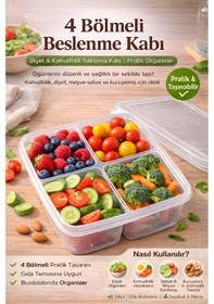 Resim 4 Bölmeli 1000 Ml Kahvaltılık Atıştırmalık Beslenme Diyet Kabı Buzdolabı Düzenleyici Organizer Füme - Şeffaf 