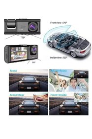 Resim CROW'S TECH 1080P Dash Cam Full Hd Araç içi Kamera Ön Arka ve İç Kayıt 3 Kamera Gece Görüşlü Geniş Açı 
