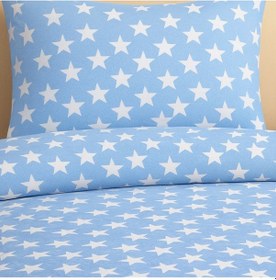 Resim Tek Kişilik Desenli Nevresim + 1 Adet Kapaklı Yastık Kılıfı Gök Mavi 