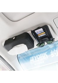 Resim Pazly Cbtx Otomotiv İç Litchi Doku Deri Araba Güneşlik, Mendil Kutusu, Kart Klipsi Seti - Siyah 