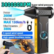 Resim 380000RPM Taşınabilir Turbo Şiddetli Fan - 3 Hızlı Kablosuz Hava Süpürgesi | 10000mAh USB-C Şarj Edilebilir | Toz, Kar, Kampçılık, Klavye Temizliği için Soğutucu Elde Tutulan Turbo Jet Üfleyici - Erkekler İçin Nihai Gadget Hediye 