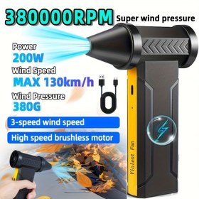Resim 380000RPM Taşınabilir Turbo Şiddetli Fan - 3 Hızlı Kablosuz Hava Süpürgesi | 10000mAh USB-C Şarj Edilebilir | Toz, Kar, Kampçılık, Klavye Temizliği için Soğutucu Elde Tutulan Turbo Jet Üfleyici - Erkekler İçin Nihai Gadget Hediye 