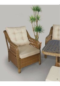 Resim Metal Gövdeli 3+1+1+2puf+masa Rattan Bahçe Balkon Mobilyası, 7 Kişilik Bahçe Takımı Cevizkrem Ceviz - Krem 