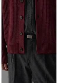 Resim Tarz Cool Bordo Erkek Slim Fit Pamuklu Yuvarlak Yaka Düğmeli Hırka Bej 