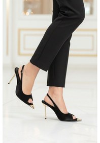 Resim Ayakmod Siyah Saten İnce Uzun Topuklu Kadın Abiye Ayakkabı 618512 Z Siyah 