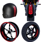 Resim Moto Rider 4'lü Sticker Seti Reflektif Kırmızı İç Dış Jant Şeridi Kask ve Çamurluk Çınar Extreme Çınar Extreme