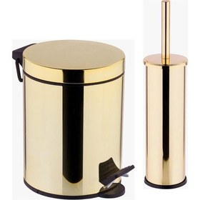 Resim Pazariz Gold - Altın Rengi Banyo 5 Lt Pedallı Çöp Kovası + Klozet Fırçası 