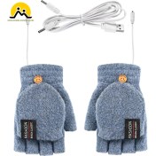 Resim Liangduo Shop Mavi Stil USB Elektrikli Isıtmalı Eldiven 2 Taraflı Isıtma Dönüştürülebilir Parmaksız Eldiven Örme Eldivenler Ayarlanabilir Isı Taşınabilir El Isıtıcı (Yurt Dışından) 