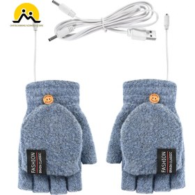 Resim Liangduo Shop Mavi Stil USB Elektrikli Isıtmalı Eldiven 2 Taraflı Isıtma Dönüştürülebilir Parmaksız Eldiven Örme Eldivenler Ayarlanabilir Isı Taşınabilir El Isıtıcı (Yurt Dışından) 