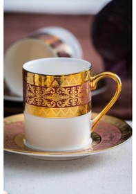 Resim Acar 12 Parça 6 Kişilik Kahve Fincan Takımı Kırmızı 06926 Kırmızı - Gold 