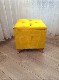 Resim Lüks Sandıklı Tabure Puf 45 X 45 Cm Ceviz Ayak Sarı 