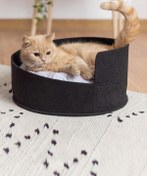 Resim Mia Kedi Yatağı Evcil Hayvan Kedi Minderi Kedi Yuvası Evi Kulübesi Siyah 
