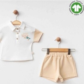 Resim Zekids Erkek Bebek Organik Pamuklu Yakalı T-shirt Şortlu Takım-15911 renkli 